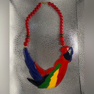 80’s Colorful Parrot Necklace with Red Beads